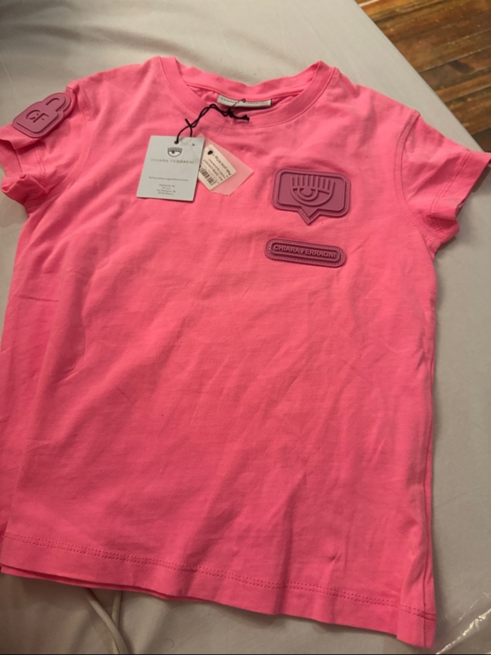 Chiara Ferragni Kids Neon Pink Short Sleeve Logo Tee
